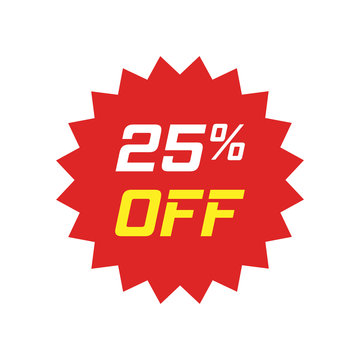 Discount sticker vector icon in flat style. Sale tag sign illustration on white isolated background. Promotion 25 percent discount concept.