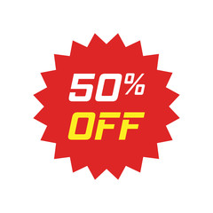 Discount sticker vector icon in flat style. Sale tag sign illustration on white isolated background. Promotion 50 percent discount concept.