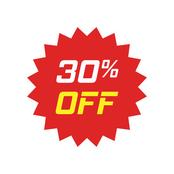 Discount sticker vector icon in flat style. Sale tag sign illustration on white isolated background. Promotion 30 percent discount concept.