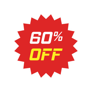 Discount sticker vector icon in flat style. Sale tag sign illustration on white isolated background. Promotion 60 percent discount concept.