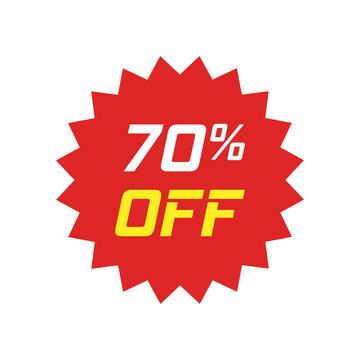 Discount sticker vector icon in flat style. Sale tag sign illustration on white isolated background. Promotion 70 percent discount concept.