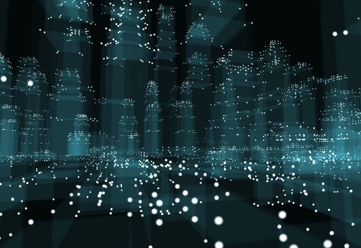 Abstract 3d city with dots and blue buildings