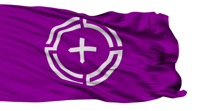 Numata flag, Gunma prefecture, realistic animation isolated on white seamless loop - 10 seconds long (alpha channel is included)
