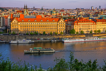 Fototapeta premium Prague embankment, Czech Republic, city architecture and Vltava river