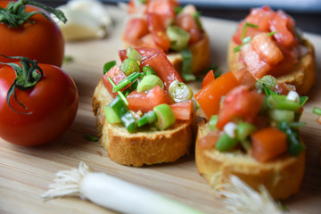 Italian traditional bruschetta close up baguette