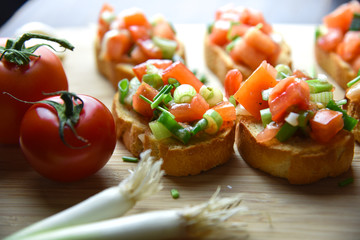 Italian traditional bruschetta close up baguette
