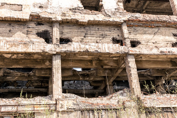 Destroyed building after artillery shelling