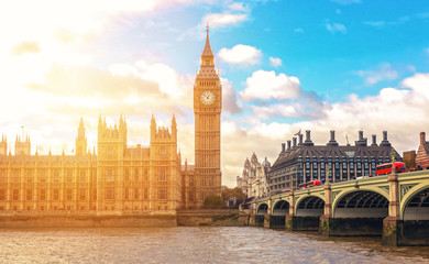 Fototapeta na wymiar London England Big Ben, Houses of parliament & Westminster Bridge