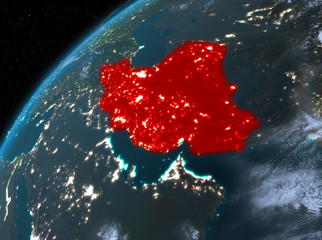 Iran on planet Earth in space at night