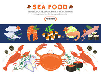 Flat Sea Food Icons Set