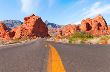 Road through the  Valley of Fire State Park, Nevada, United States.