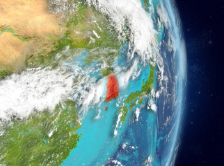 Orbit view of South Korea in red