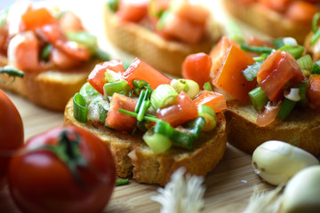 Italian traditional bruschetta close up baguette