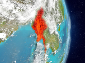 Orbit view of Myanmar in red