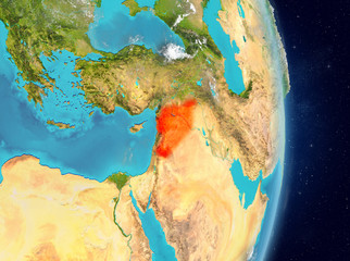 Orbit view of Syria in red