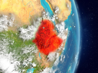 Orbit view of Ethiopia in red