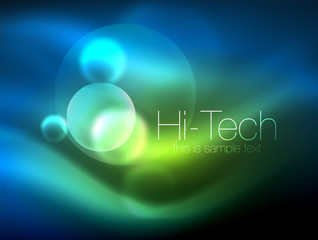 Blurred neon glowing circle, hi-tech modern bubble template, techno glowing glass round shapes or spheres. Geometric abstract background