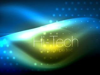 Glittering neon glowin wave, techno modern art abstract background, magical shiny template