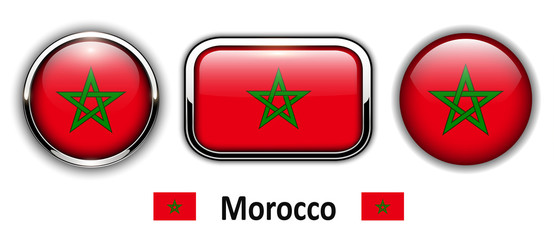 Morocco flag buttons, 3d shiny vector icons.