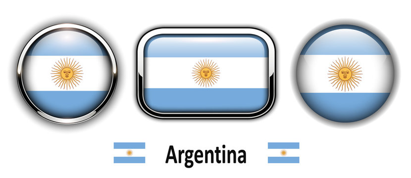 Argentina flag buttons, 3d shiny vector icons.