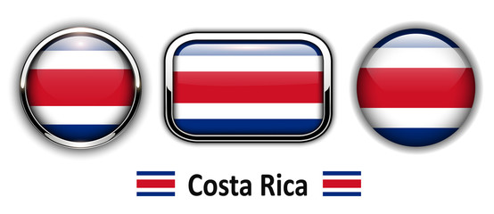 Costa Rica flag buttons, 3d shiny vector icons.
