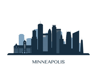 Minneapolis skyline, monochrome silhouette. Vector illustration.