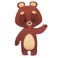Cartoon teddy bear waving hand. Vector illustration of a bear mascot character
