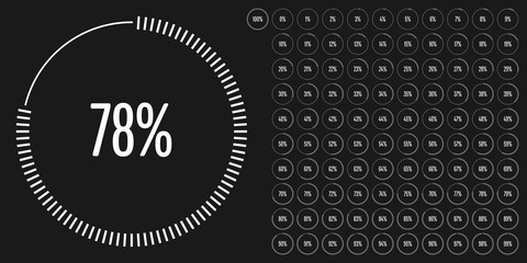 Set of circle percentage diagrams from 0 to 100 ready-to-use for web design, user interface (UI) or infographic - indicator with white