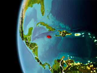 Jamaica from space in evening