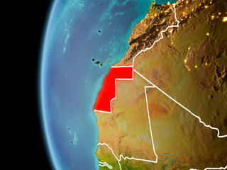 Western Sahara from space in evening