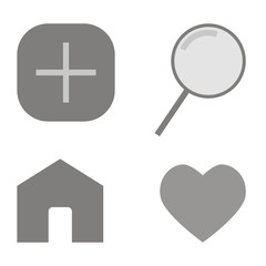 social media icons. Like icon, search icon, add  button icon, homepage icon