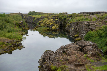 The Silfra fissure, Þingvellir, where the European and American Plates meet. Thingvellir National Park near Reykjavik, Iceland