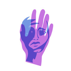 The problems of migration and refugees. The hand and the face of a man. Vector illustration.