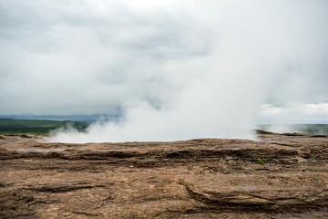 View of a Meadow with Steaming Hot Springs, Haukadalur Valley, Southern Iceland
