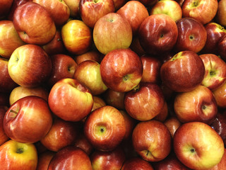 Apples in the market. Red yellow apple close-up. 