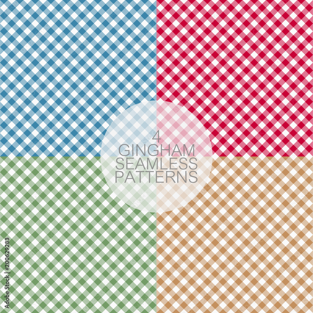 Poster gingham seamless patterns. set of tablecloths texture, plaid background. typography graphics for shi