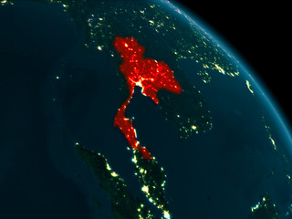 Night view of Thailand on Earth