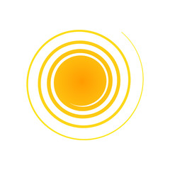 Orange abstract circle banner Element for design in the form of the sun with spiral rays halftone Decorative isolated symbol of summer, spring Creative design Advertising logo icon sun Vector clip art