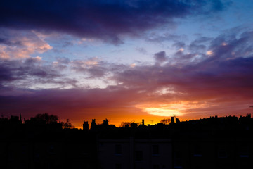 sunset over a british skyline