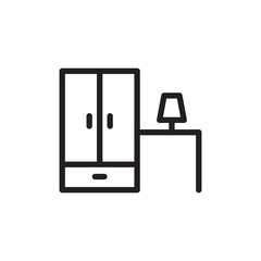 closet and nightstand, wardrobe outline vector icon