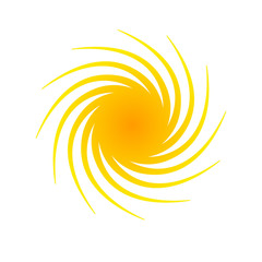 Orange abstract circle banner Element for design in the form of the sun with spiral rays halftone Decorative isolated symbol of summer, spring Creative design Advertising logo icon sun Vector clip art