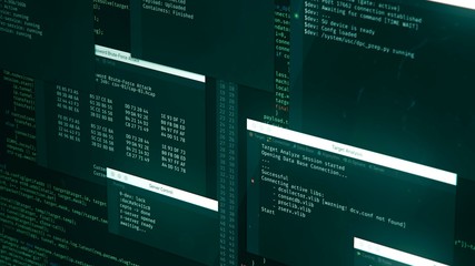 Realistic hacking attack, virus breaching security, password theft, cybercrime