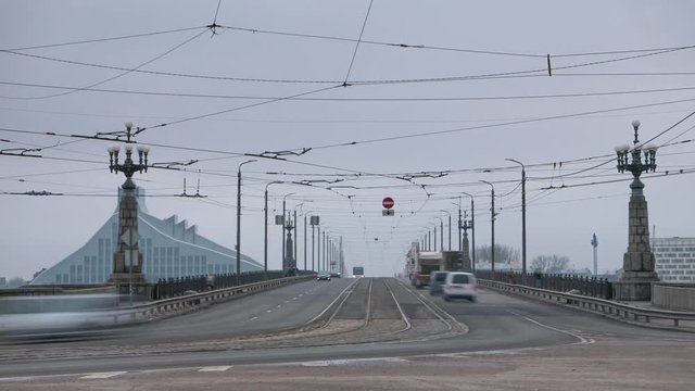 Riga city bridge time lapse