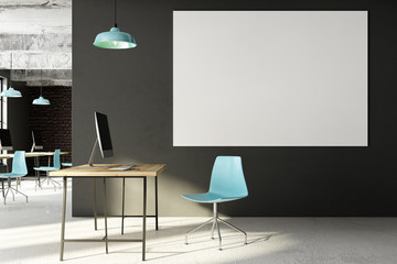 Coworking office with empty billboard