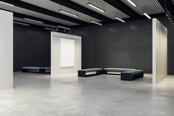 Modern exhibition hall with empty poster
