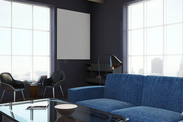 Modern living room with banner