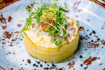 Stroganoff on white plate