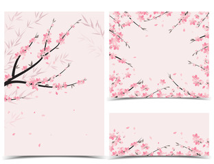 Vector illustration Sakura branch decoration. Floral background. Pink flowers. Set of greeting cards