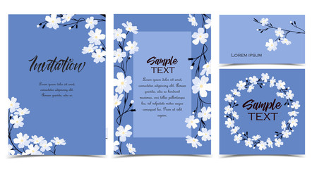 Obraz na płótnie Canvas Vector illustration blue flowers on background. Branch of blue forget-me-not flowers. Set of greeting cards