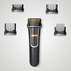 Beard and hair clipper with attachments realistic 3d vector illustration